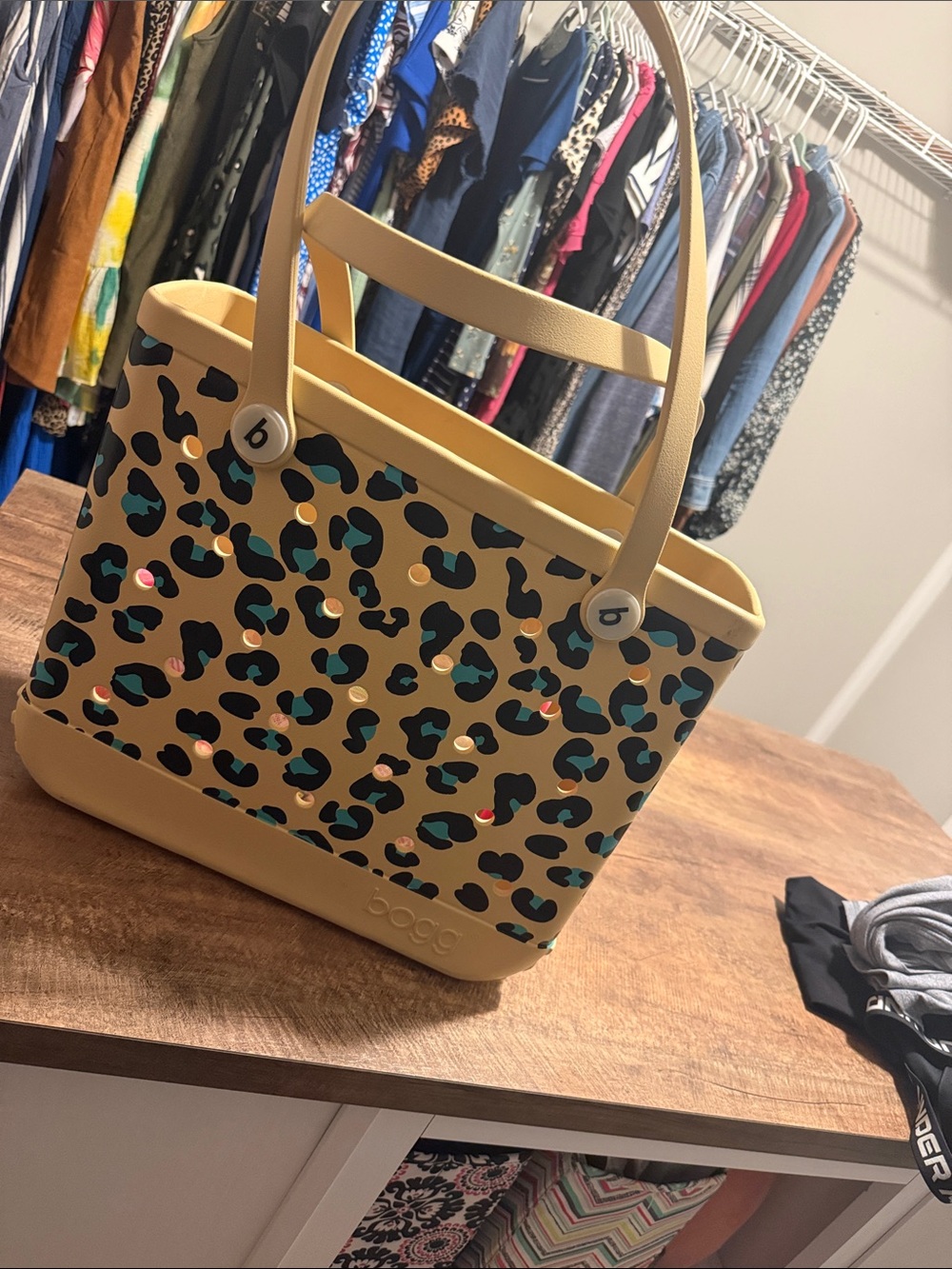 Turquoise cheetah print medium Bogg bag